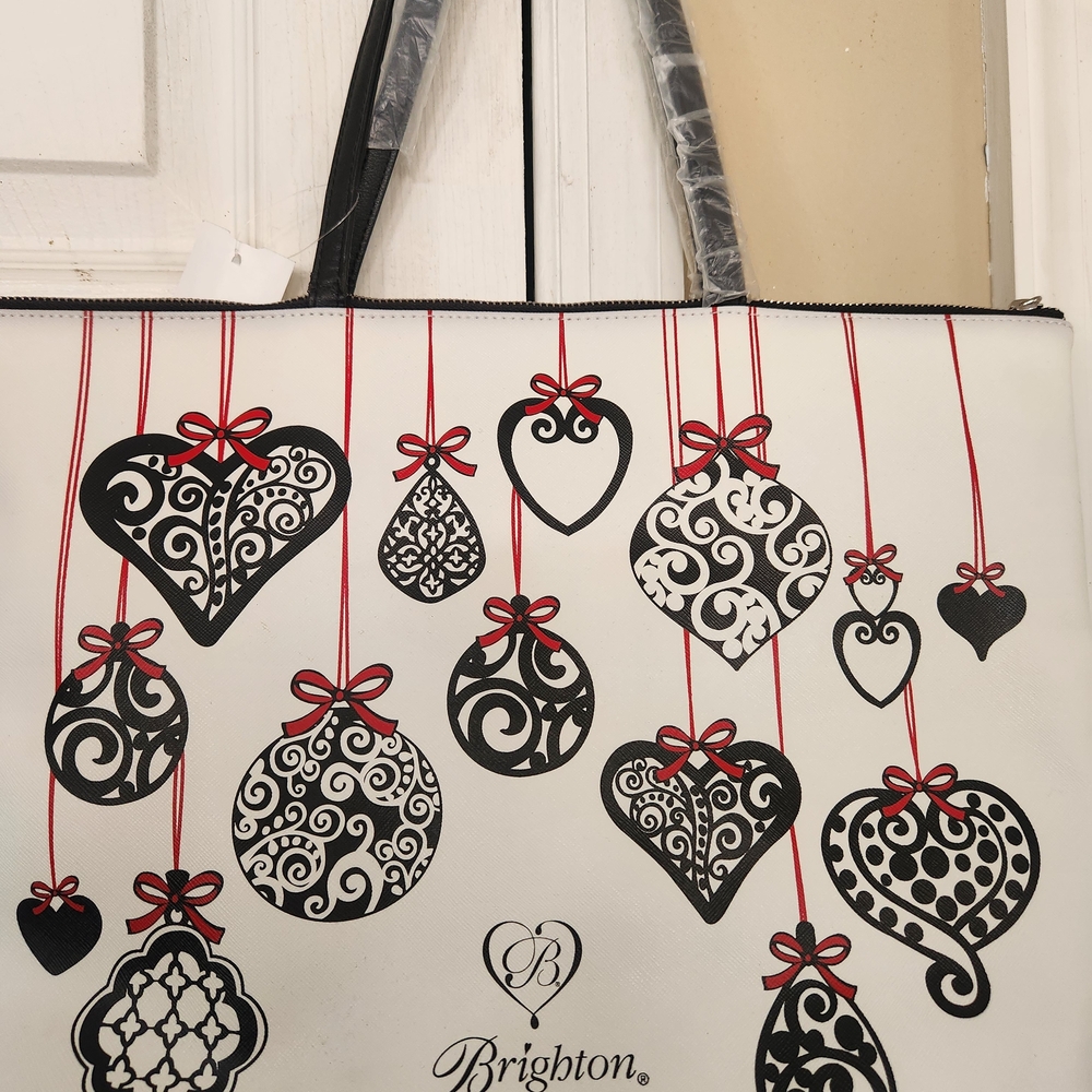 Brighton Love Notes Tote - Black, White, Red Ornament Design Tote NWT - Picture 6 of 9